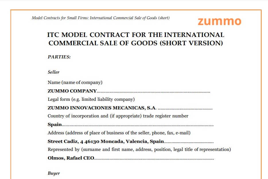 contrato internacional de Zummo